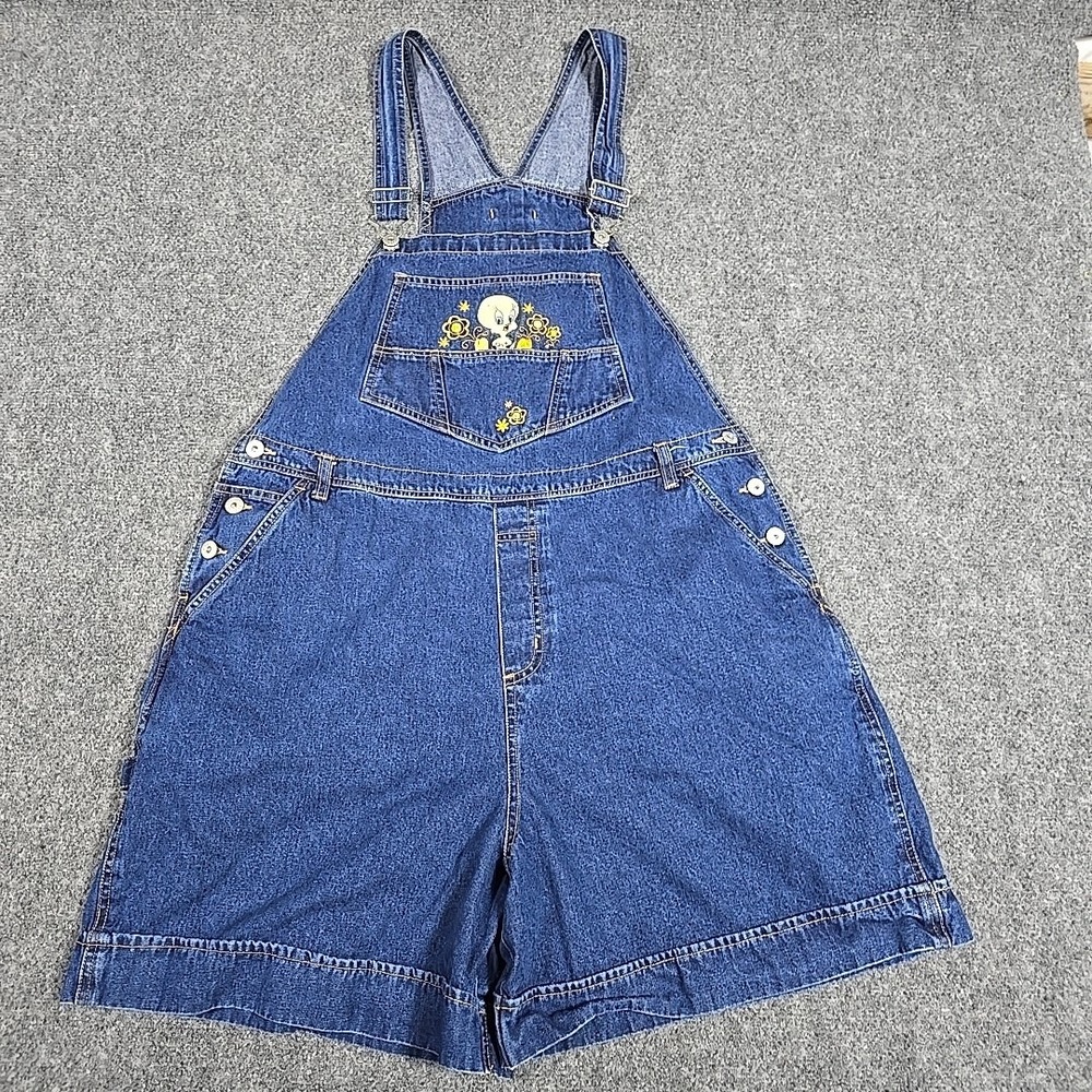Tweety Bird Blue Jean Overall Shorts Womens 22W Looney Tunes Y2k
